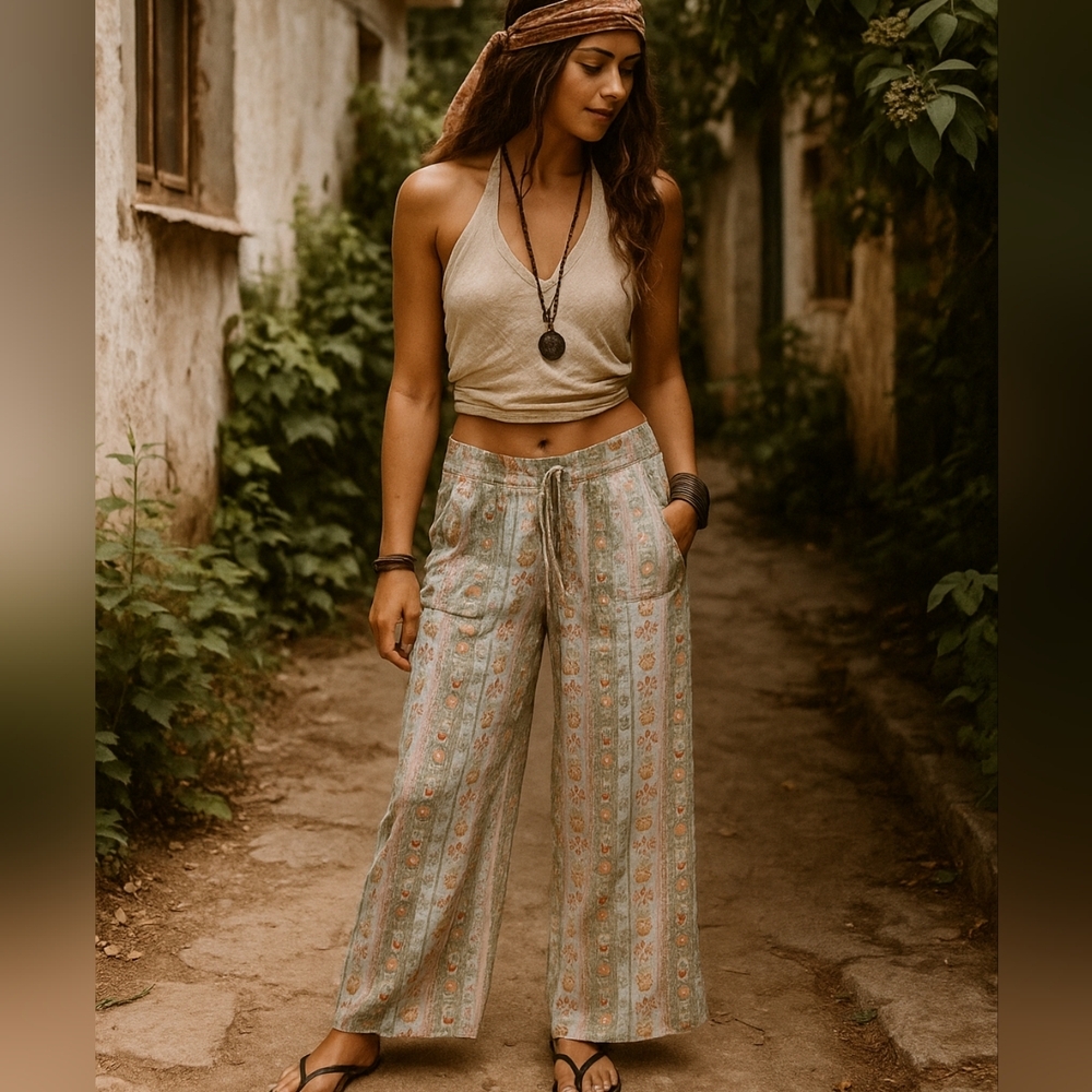 Bohemian Floral Wide Leg Pants - Picture 2 of 7